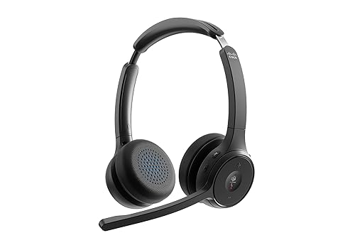 Cisco Headset 722Q, Wireless Dual On-Ear Bluetooth Headphones, Microsoft Teams Button, USB-A HD Bluetooth Adapter, Soft Case, Carbon Black, 2-Year Limited Liability Warranty (HS-WL-722Q-BUNA-C)
