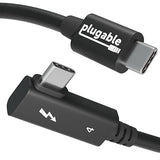 Plugable Thunderbolt 4 Cable Right Angle 40Gbps with 240W EPR Charging, 8K Display, Intel Certified 2.6 Feet (80CM) Compatible with USB4, Thunderbolt 3, USB C, iPad, MacBook, Windows (TBT4-240W-80CMR)