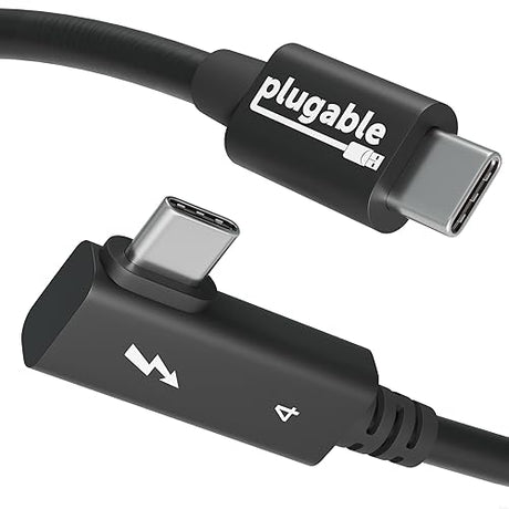 Plugable Thunderbolt 4 Cable Right Angle 40Gbps with 240W EPR Charging, 8K Display, Intel Certified 2.6 Feet (80CM) Compatible with USB4, Thunderbolt 3, USB C, iPad, MacBook, Windows (TBT4-240W-80CMR)