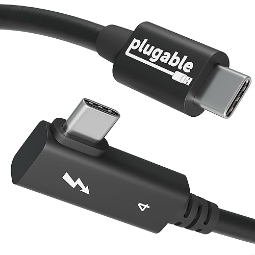 Plugable Thunderbolt 4 Cable Right Angle 40Gbps with 240W EPR Charging, 8K Display, Intel Certified 2.6 Feet (80CM) Compatible with USB4, Thunderbolt 3, USB C, iPad, MacBook, Windows (TBT4-240W-80CMR)