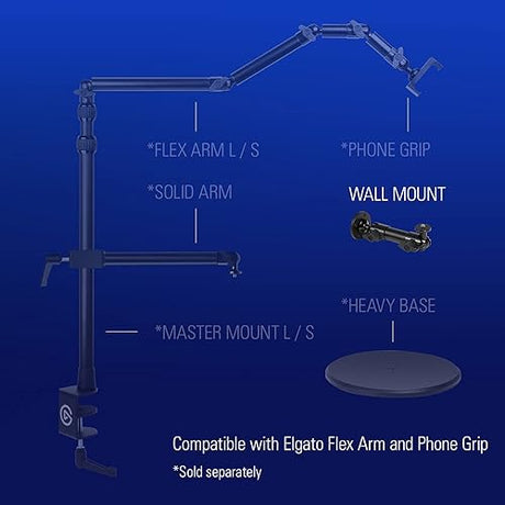 Elgato Wall Mount Horizontal Articulated Arm with 1/4 inch Thread for Easy Mounting and Adjusting of Lights, Cameras, and Microphones, Perfect for Streaming, Videoconferencing, Studios