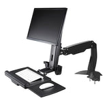 StarTech.com Sit Stand Monitor Arm - Desk Mount Adjustable Sit-Stand Workstation Arm for Single 27 VESA Mount Display - Ergonomic Articulating Standing Desk Converter with Keyboard Tray (ARMSTSCP1) Desk Mount – Spring Arm Black