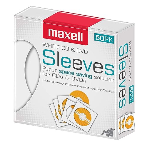 Maxell 190135 CD/DVD Storage Sleeves, 50pk, White