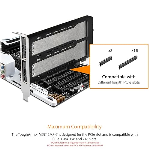 ICY DOCK Dual Bay 2X M.2 NVMe SSD to PCIe 4.0 x8 Removable Adapter Card for PCI Express Slot (PCIe Bifurcation Required) | ExpressSlot MB842MP-B