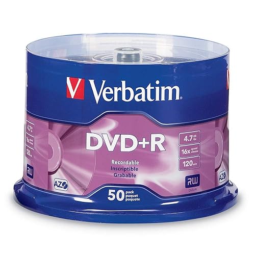 Verbatim DVD+R Discs, 4.7GB, 16x, Spindle, Matte Silver