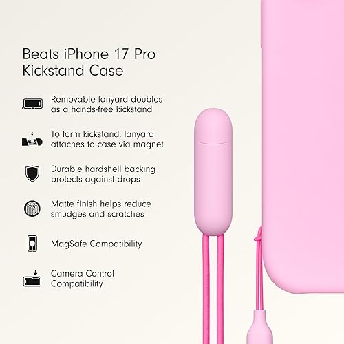Beats iPhone 17 Pro Kickstand Case with MagSafe & Camera Control, Built in Stand & Lanyard, Matte Finish with Microfibre Lining – Pebble Pink iPhone 17 Pro Kickstand Pebble Pink