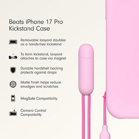 Beats iPhone 17 Pro Kickstand Case with MagSafe & Camera Control, Built in Stand & Lanyard, Matte Finish with Microfibre Lining – Pebble Pink iPhone 17 Pro Kickstand Pebble Pink