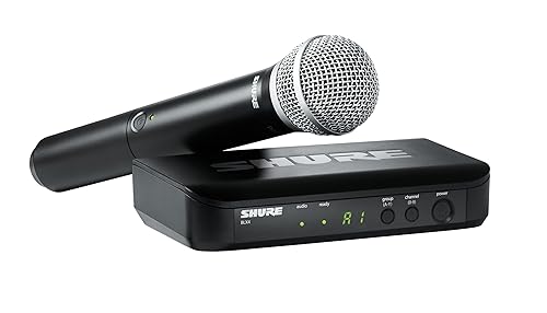 Shure BLX24/PG58 UHF Wireless Microphone System - Perfect for Church, Karaoke, Vocals - 14-Hour Battery Life, 100m Range | Includes PG58 Handheld Vocal Mic, Single Channel Receiver | J11 Band Full System J11 Band (596-616 MHz)