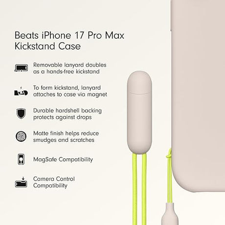 Beats iPhone 17 Pro Max Kickstand Case with MagSafe & Camera Control, Built in Stand & Lanyard, Matte Finish with Microfibre Lining – Bedrock Blue iPhone 17 Pro Max Kickstand Lime Stone