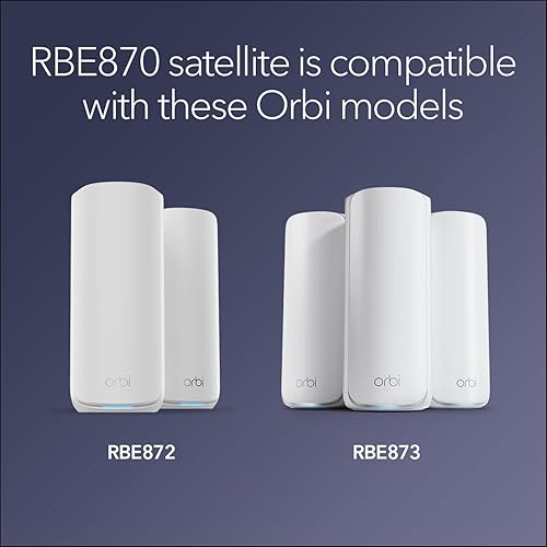NETGEAR Orbi 870 Series (RBE870) Tri-Band WiFi 7 Mesh Add-on Satellite – Works with Orbi RBE872 and RBE873 – Security Features, Adds Coverage up to 3,000 sq. ft. - BE21000 802.11be (Up to 21 Gbps)