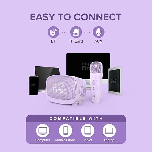 myFirst Voice 2 - Kids Mini Karaoke Machine with Wireless Microphone and Ai Voice Changer for Kids, Portable Bluetooth Speaker, Christmas Toys Gifts for Girls and Boy 3-12 Years Old (Purple)