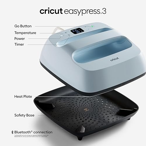 Cricut EasyPress® 3 | 9 in x 9 in | Perfect for Heat Transfer Projects | Consistent, Professional Results | Easy to Use with Bluetooth Connectivity