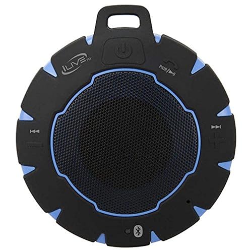 iLive Waterproof Wireless Speaker, Includes Detachable Carabiner Clip and Micro-USB to USB Cable, Black/Blue (iSBW157BU)