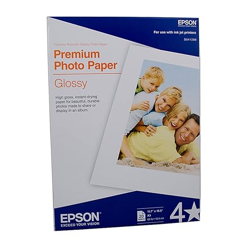 Epson S041288 Premium Photo Paper Glossy, A3 (11.7X16.5), 20 Sheets Ink