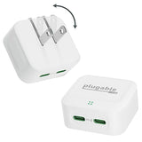 Plugable Dual USB C Charger Block, 40W Foldable 2-Port Fast Charging Flat USB C Wall Charger, Power Delivery for iPhone 15, iPad, AirPods, Samsung Galaxy, Pixel (PS-40C2W) White