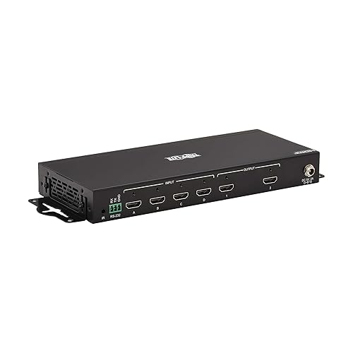 Tripp Lite HDMI Video Switch 4 Computers 2 Monitors, 4 Port 4K@60Hz Video Matrix Splitter with Remote Control, Single Push Button Switch, Headset Audio, TAA Compliant, 3-Year Warranty (B119-4X2-4K)