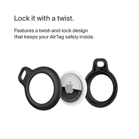 Belkin Apple AirTag Secure Holder with Key Ring - Durable Scratch Resistant Case with Open Face & Raised Edges - Protective AirTag Keychain Accessory for Keys, Pets, Luggage & More - Black