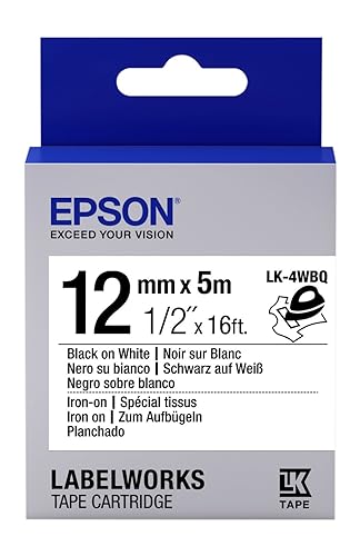Epson LabelWorks Iron-on LK (Replaces LC) Tape Cartridge ~1/2 Black on White (LK-4WBQ) - for use with LabelWorks LW-300, LW-400, LW-600P and LW-700 Label Printers 1/2-Inch