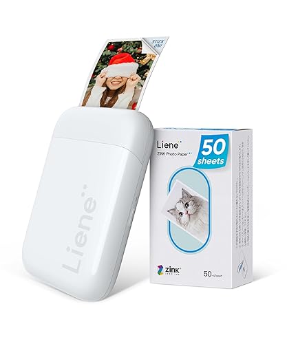 Liene 2x3” Photo Printer, Mini Instant Portable Color Mono Photo Printer Bundle 50 Zink Adhesive Paper, Bluetooth 5.0, Compatible w/iOS & Android, Small Picture Printer for iPhone, Smartphone, White White/50 Sheets