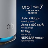 NETGEAR Orbi 970 Series Quad-Band WiFi 7 Mesh Network System (RBE972S) - Router + 1 Satellite Extender, Security Features, 27 Gbps, 6,600 sq. ft., 200 Devices, 10 Gig Internet Port – Free Expert Help WiFi 7 2-Pack