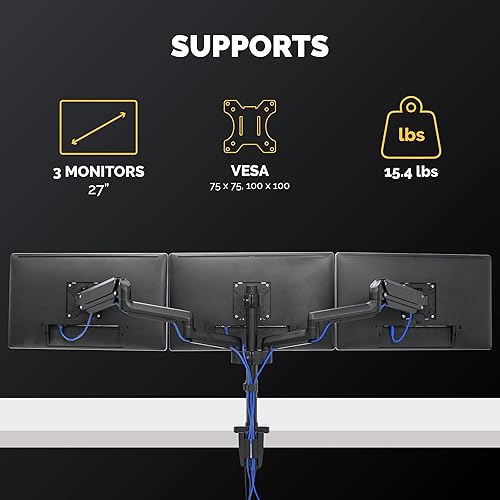 Fellowes Platinum Series Adjustable Triple Monitor Arm (8042601), Black