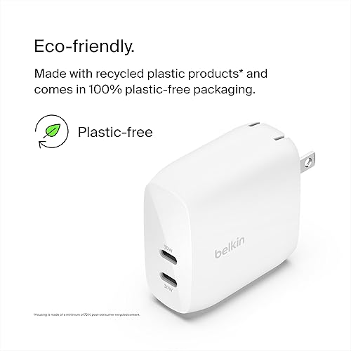 Belkin Dual USB C Charger Block 60W w/PPS Super Fast Charging - Samsung Galaxy S25, Apple iPhone 17, Air, Pro, Pro Max, iPad, AirPods, Apple Watch, Google Pixel, Nintendo Switch 2 - White