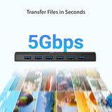 j5create 7-Port Powered USB 3.0 Data Hub with 3.3 ft Extended Cable [20W Power Adapter Included] for Mac, MacBook, Windows, Laptop, Surface, XPS, PC (JUH377)