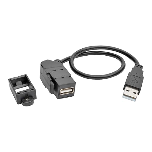 Tripp Lite USB 2.0 Keystone/Panel Mount Extension Cable (M/F), Angled Connector, All-in-One, 1' (U024-001-KPA-BK), Black