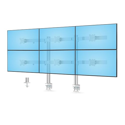 StarTech.com Six-Monitor Desk Mount w/Crossbar, Up to 32-inch Computer Screens/Max 17.6lb Each, Dual Column, C-clamp/Grommet