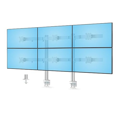 StarTech.com Six-Monitor Desk Mount w/Crossbar, Up to 32-inch Computer Screens/Max 17.6lb Each, Dual Column, C-clamp/Grommet