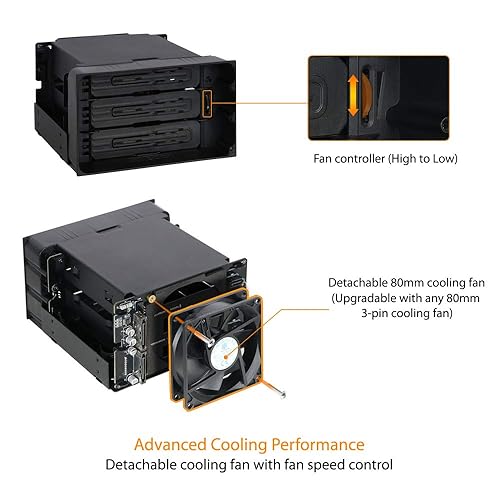 ICY DOCK Tray-Less Hot Swap Removable 3 x 3.5 Inch SATA/SAS HDD Docking Enclosure Mobile Rack in 2 x 5.25 Inch Drive Bay (Include 3X SATA Cables) | flexiDOCK MB830SP-B