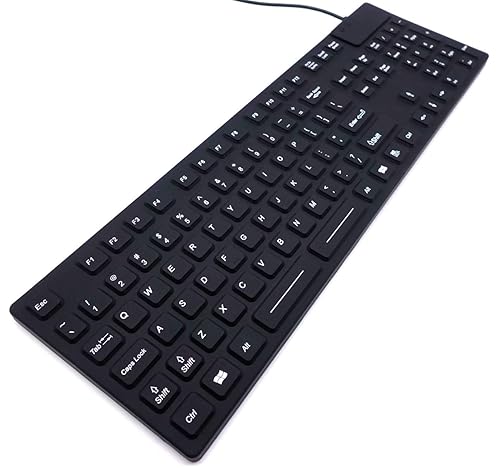 DSI Keyboard with Number Pad IP68 Waterproof Industrial Rugged Silicone IKB105, Black