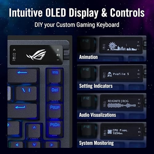 ASUS ROG Azoth 75 Wireless DIY Custom Gaming Keyboard, OLED display, Gasket-Mount, Three-Layer Dampening, Hot-Swappable Pre-lubed ROG NX Snow Switches & Keyboard Stabilizers, PBT Keycaps, RGB