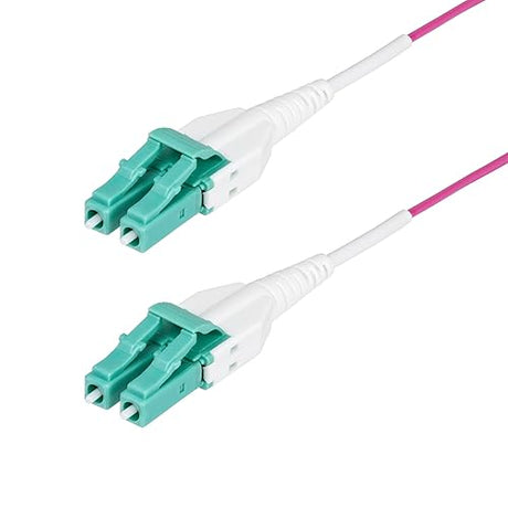 StarTech.com 10m (33ft) LC to LC (UPC) OM4 Multimode Fiber Optic Cable, Erika Violet, 50/125, 40G/100G, Uniboot Fiber Jumper Cord, OFNR Riser Rated