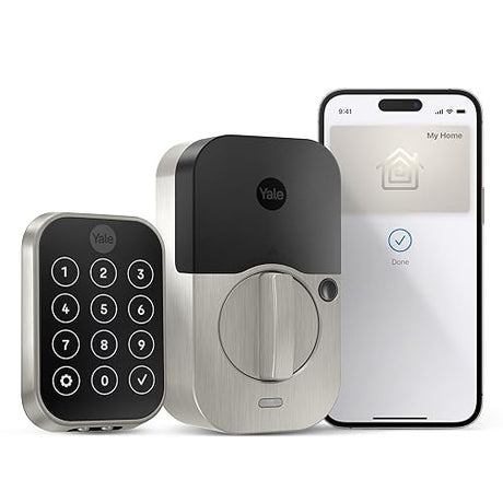 Yale Assure Lock 2 Plus Apple Home Keys, Nickel Keyless Entry Door Lock with Keypad for Code Entry Lock and Auto-Unlock (No Wi-Fi) Remote Access Requires Apple Home Hub via HomeKit, ?YRD450-N-BLE-619 Satin Nickel No Wi-Fi