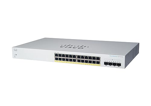 Cisco Business CBS220-24FP-4X Smart Switch | 24 Port GE | Full PoE | 4x10G SFP+ | 3-Year Limited Hardware Warranty (CBS220-24FP-4X-NA) 24-port GE / PoE+ / 382W / 4 x 10G uplinks