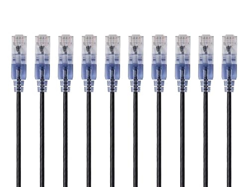 Monoprice SlimRun Cat6A Ethernet Patch Cable - Network Internet Cord - RJ45, Stranded, 550Mhz, UTP, Pure Bare Copper Wire, 10G, 30AWG , 7ft, Blue, 10-Pack Blue 7 Feet (10 Pack) 10 Pack