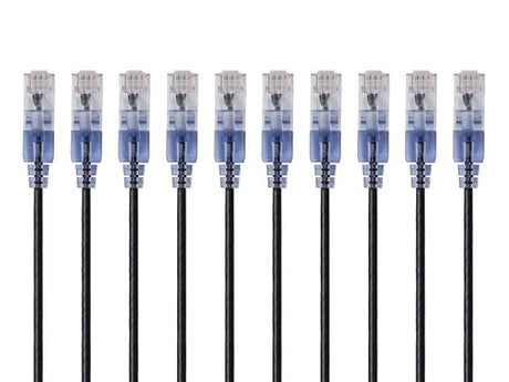 Monoprice SlimRun Cat6A Ethernet Patch Cable - Network Internet Cord - RJ45, Stranded, 550Mhz, UTP, Pure Bare Copper Wire, 10G, 30AWG , 7ft, Blue, 10-Pack Blue 7 Feet (10 Pack) 10 Pack