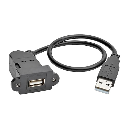 Tripp Lite USB 2.0 Keystone/Panel Mount Extension Cable (M/F), Angled Connector, All-in-One, 1' (U024-001-KPA-BK), Black