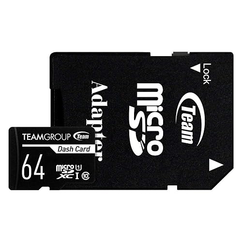 TEAMGROUP Dash Card 64GB for Dash Cam MicroSDXC UHS-I U1 High Compatibility Flash Memory Card with Adapter for Outdoor, Sports, Full HD Shooting TDUSDX64GUHS03