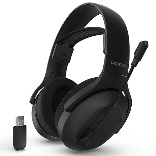 Lenovo Legion H410 Wireless Gaming Headset, Bluetooth or 2.4 GHz USB-A Connection, Lightweight (304 Grams), Adjustable Headband, Flip to Mute Mic, Black