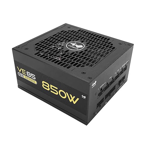 InWin VE85, 850 Watts Gaming PC Power Supply, ATX 3.0/PCI-E 5.0 True 450W 12VHPWR Connector, NVIDIA RTX 40 Series Ready, 80 Plus Gold, Zero Fan Mode, Fully Modular, 5 Year Warranty – Black