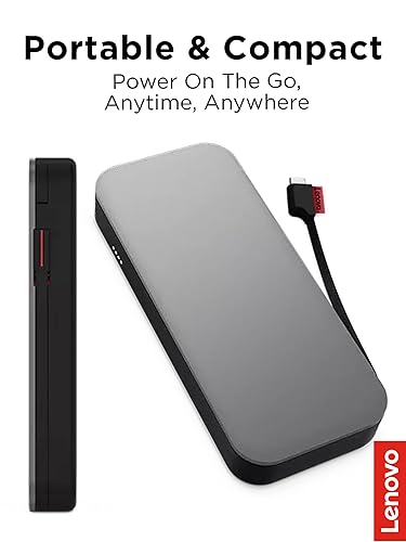 Lenovo Go USB-C Laptop Power Bank (20000 mAh) - 65W - USB-C and USB-A Ports - Fast Charging Portable Power Station with Integrated Cable - Model PBLG2W - Storm Grey Standard