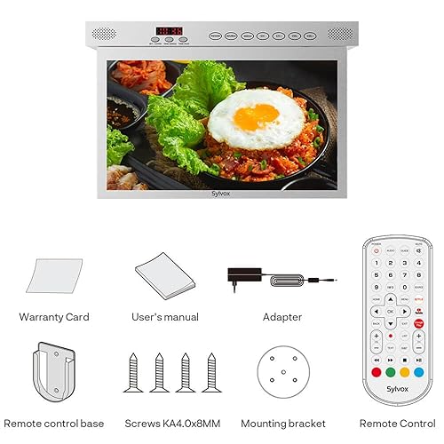 SYLVOX Under Cabinet TV 15.6-Inch Smart 1080p with LED Clock Display in Silver