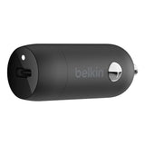 Belkin 20 Watt USB C Car Charger with Fast Charging for Apple iPhone 14, 13, iPad Pro, Samsung Galaxy S22 Ultra & More (Cable Not Included) - Black