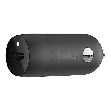 Belkin 20 Watt USB C Car Charger with Fast Charging for Apple iPhone 14, 13, iPad Pro, Samsung Galaxy S22 Ultra & More (Cable Not Included) - Black