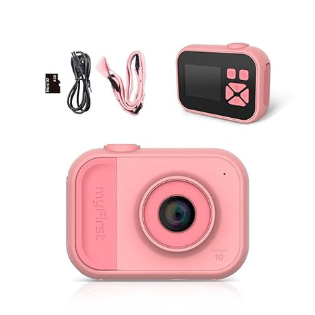 myFirst Camera 10 - Kids Digital Mini Camera for Boys and Girls with Durable Design, 5MP Photos and 1080p Video, Webcam, Tripod Adapter, Neck Lanyard, MicroSD Card, for Kids 3-12 (Pink)