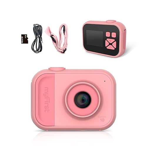 myFirst Camera 10 - Kids Digital Mini Camera for Boys and Girls with Durable Design, 5MP Photos and 1080p Video, Webcam, Tripod Adapter, Neck Lanyard, MicroSD Card, for Kids 3-12 (Pink)