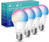 Kasa Smart Light Bulbs, Full Colour Changing Dimmable Smart WiFi Bulbs Compatible with Alexa and Google Home, A19, 9W 800 Lumens,2.4Ghz only, No Hub Required, 4-Pack (KL125P4), Multicolour