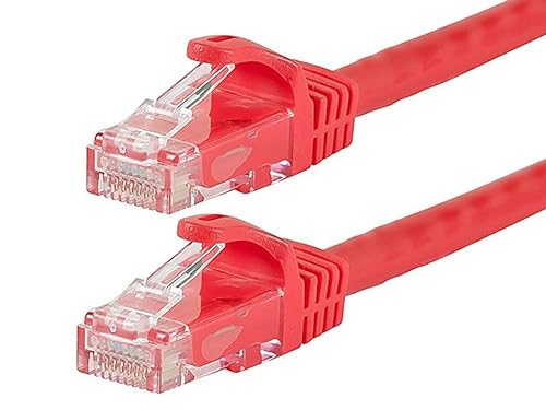 Monoprice Flexboot Cat6 Ethernet Patch Cable - Network Internet Cord - RJ45, Stranded, 550Mhz, UTP, Pure Bare Copper Wire, 24AWG, 7ft, Red Red 7 Feet Cable